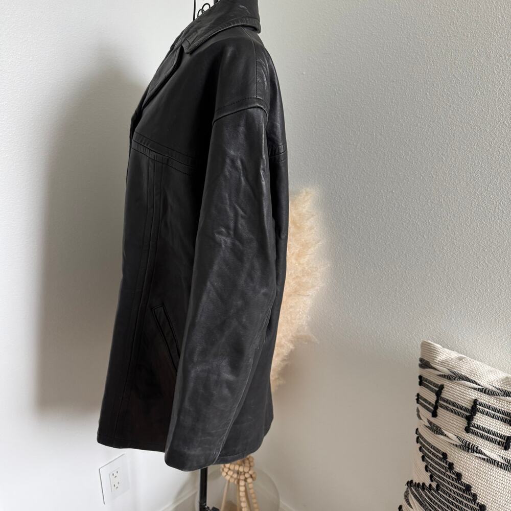 Vintage London Fog Black Leather Jacket Size Small Button Front Collared Coat - Picture 4 of 11